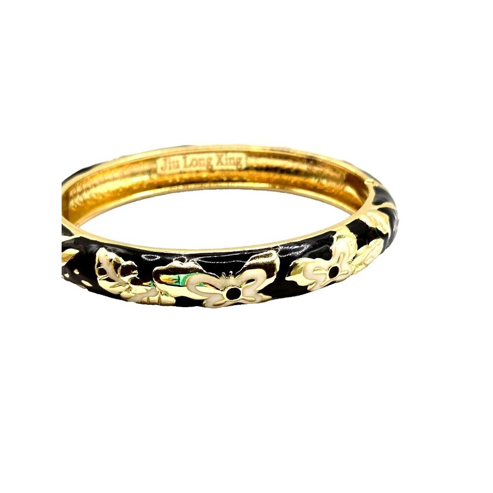 Jiu Long Xing Vintage Enamel Butterfly Black & White Cloissonet Clamper Bracelet